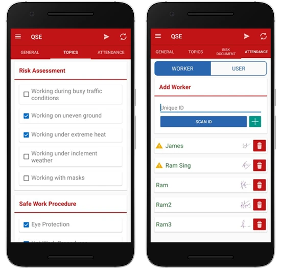 Pre-work checklist in the InSight QSE mobile app